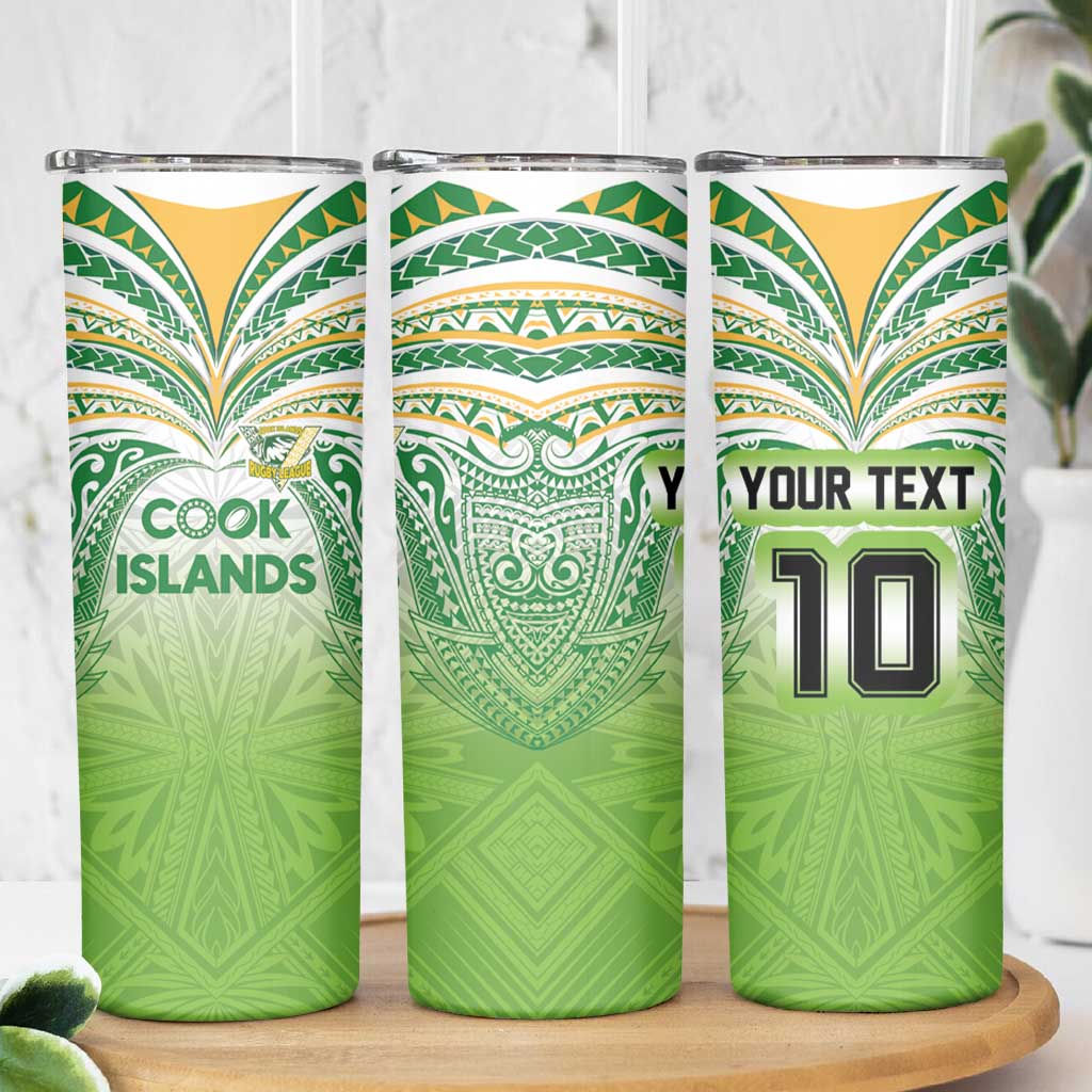 Custom Cook Islands Rugby League Skinny Tumbler Tatau Tribal Motifs-Light Green Color - Polynesian Pride