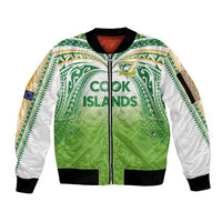 Custom Cook Islands Rugby League Sleeve Zip Bomber Jacket Tatau Tribal Motifs-Light Green Color - Polynesian Pride