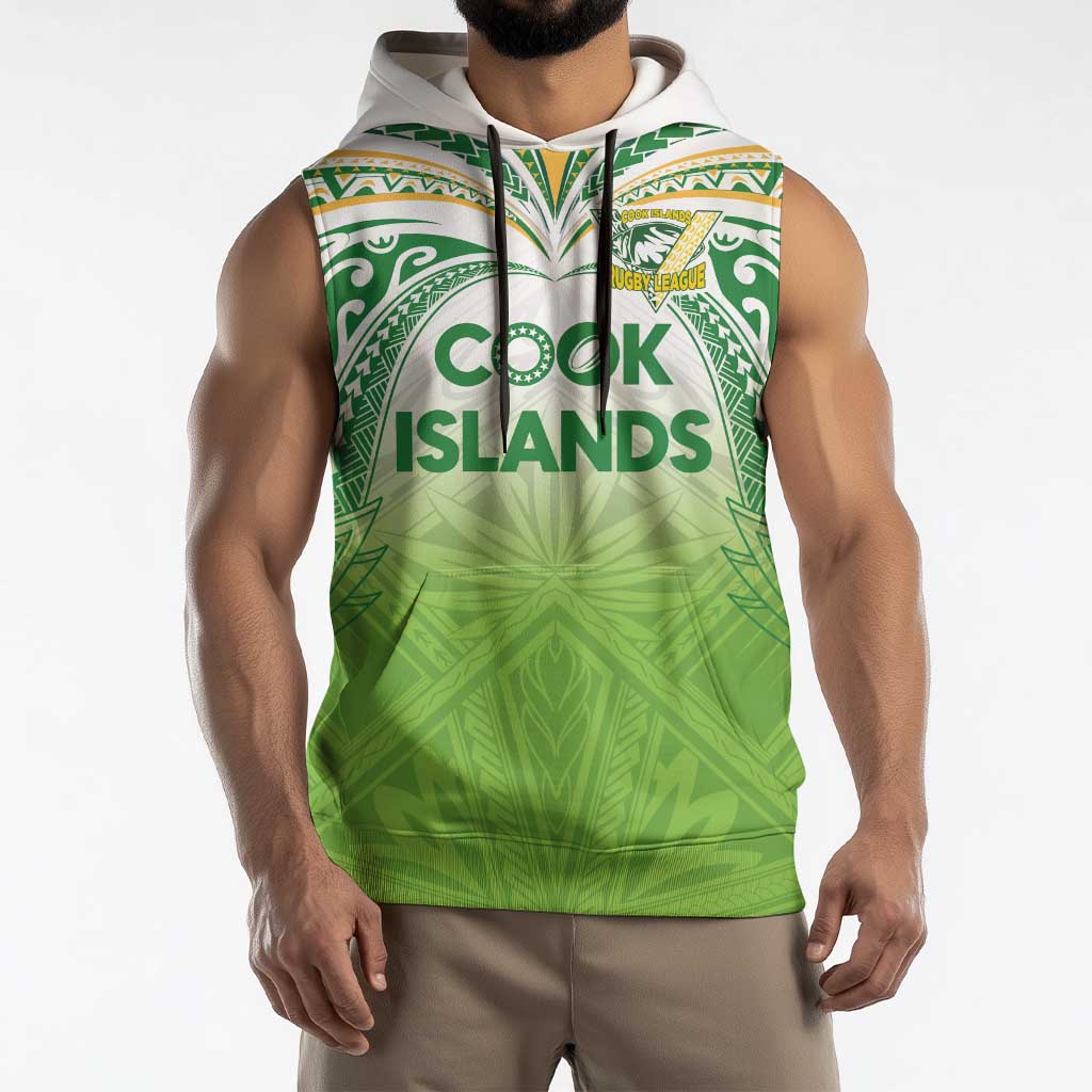 Custom Cook Islands Rugby League Sleeveless Hoodie Tatau Tribal Motifs-Light Green Color - Polynesian Pride