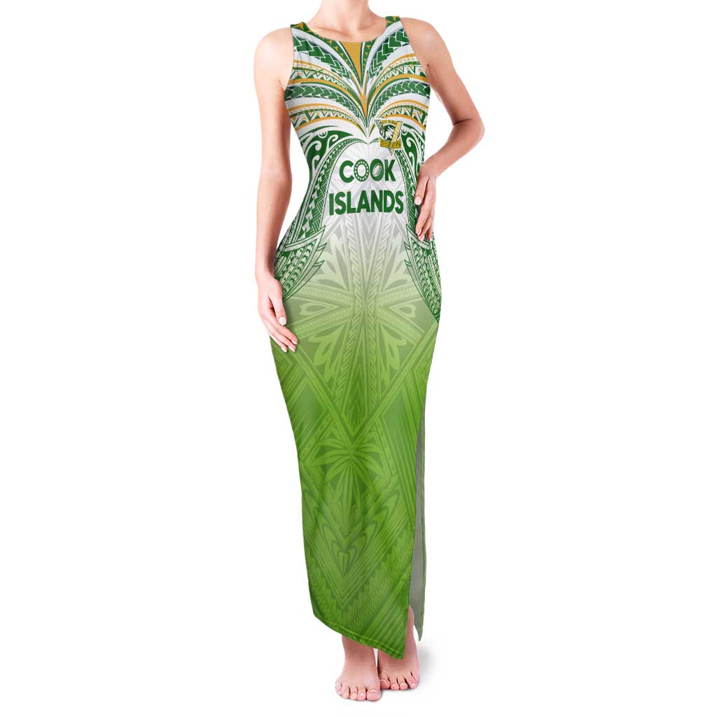 Custom Cook Islands Rugby League Tank Maxi Dress Tatau Tribal Motifs-Light Green Color - Polynesian Pride