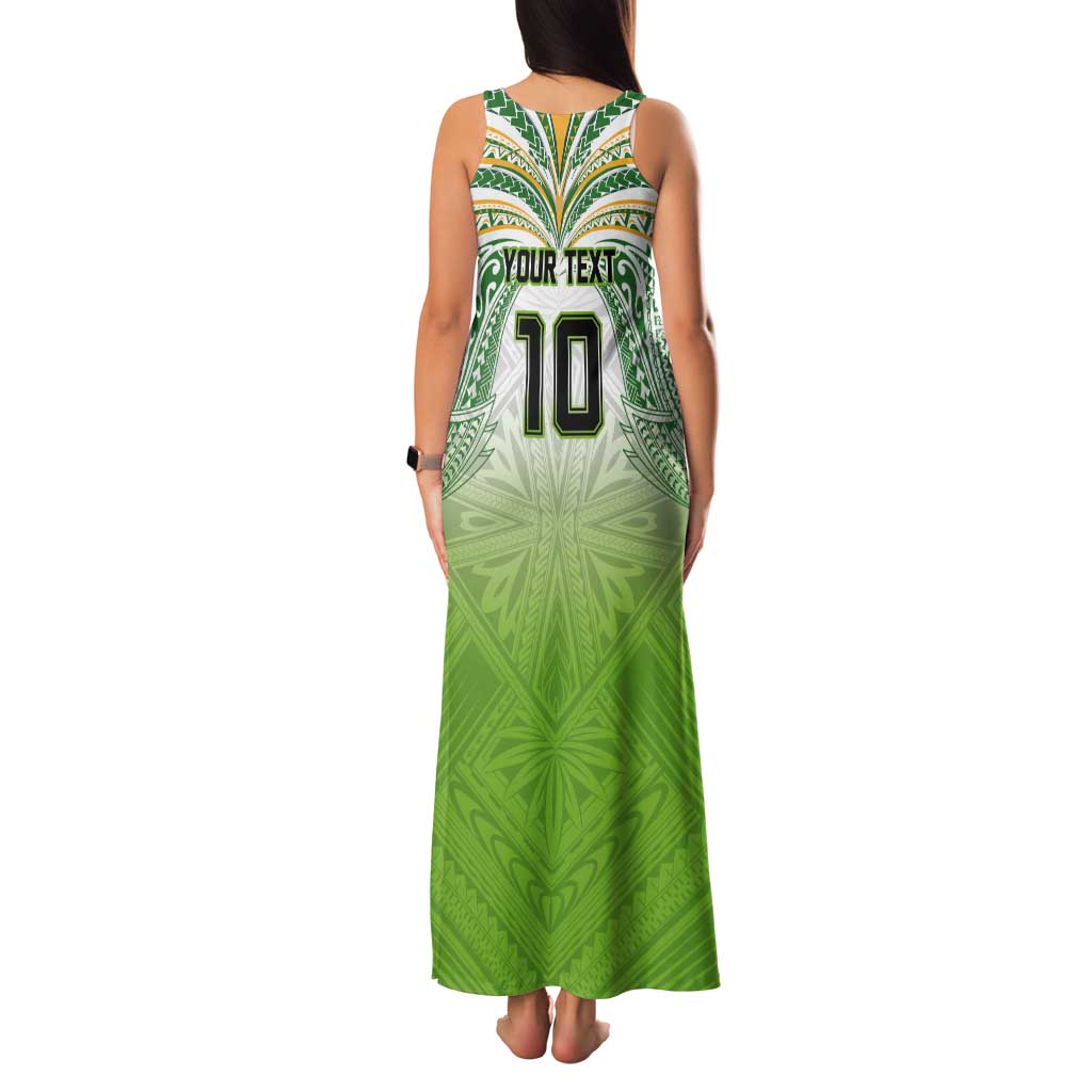 Custom Cook Islands Rugby League Tank Maxi Dress Tatau Tribal Motifs-Light Green Color - Polynesian Pride