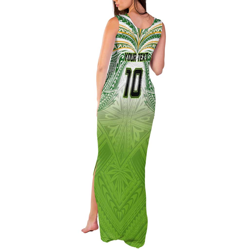 Custom Cook Islands Rugby League Tank Maxi Dress Tatau Tribal Motifs-Light Green Color - Polynesian Pride