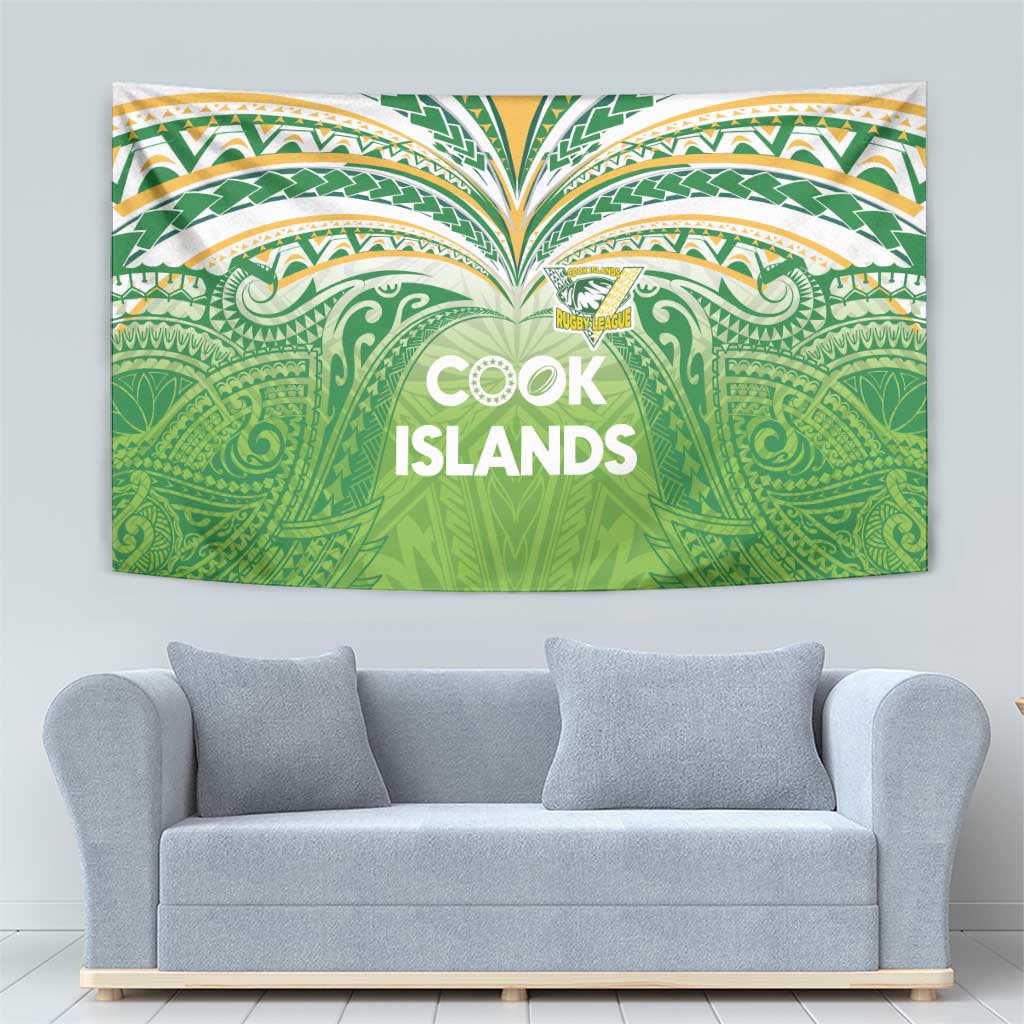 Cook Islands Rugby League Tapestry Tatau Tribal Motifs-Light Green Color - Polynesian Pride