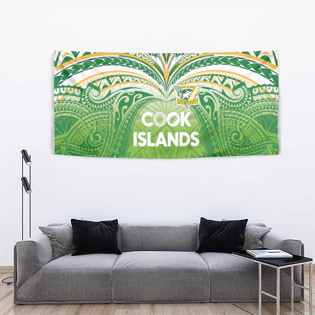 Cook Islands Rugby League Tapestry Tatau Tribal Motifs-Light Green Color - Polynesian Pride