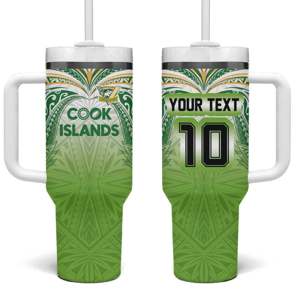 Custom Cook Islands Rugby League Tumbler With Handle Tatau Tribal Motifs-Light Green Color - Polynesian Pride
