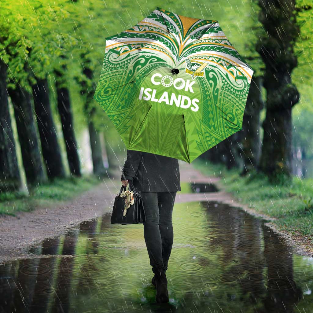 Cook Islands Rugby League Umbrella Tatau Tribal Motifs-Light Green Color - Polynesian Pride