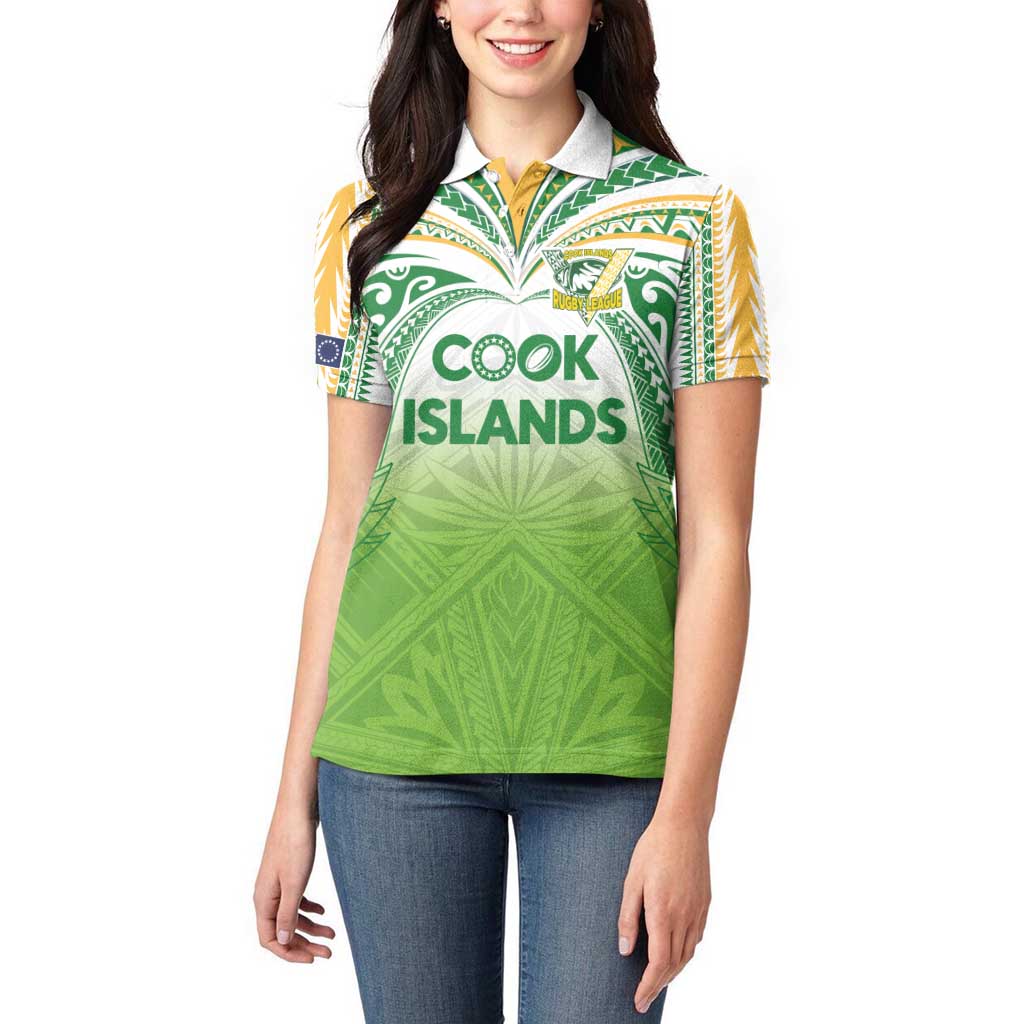 Custom Cook Islands Rugby League Women Polo Shirt Tatau Tribal Motifs-Light Green Color - Polynesian Pride