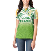 Custom Cook Islands Rugby League Women Polo Shirt Tatau Tribal Motifs-Light Green Color - Polynesian Pride