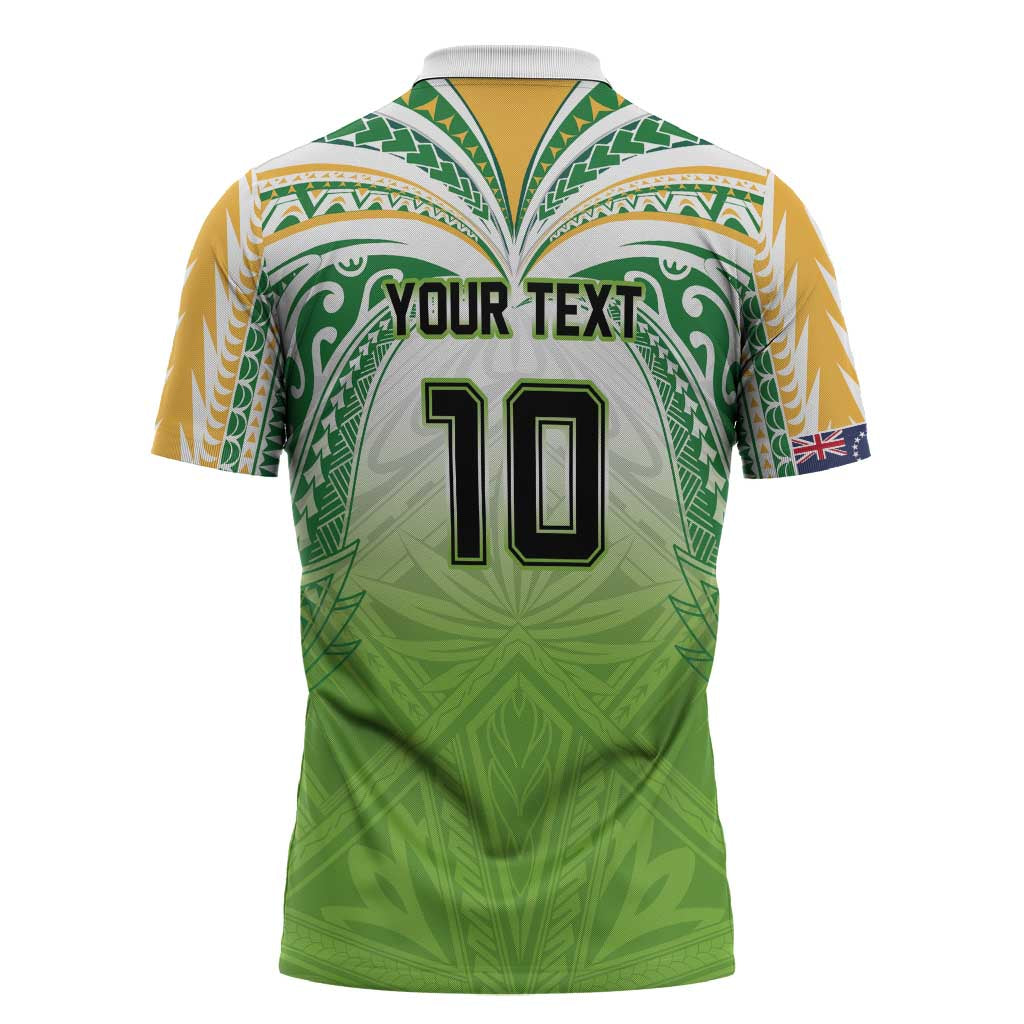 Custom Cook Islands Rugby League Zipper Polo Shirt Tatau Tribal Motifs-Light Green Color - Polynesian Pride