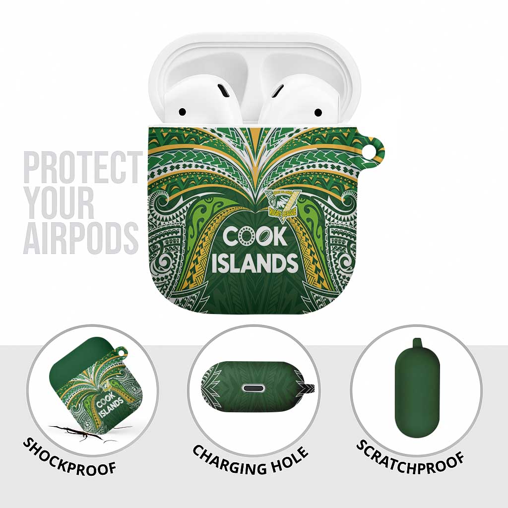 Cook Islands Rugby League AirPods Case Tatau Tribal Motifs-Dark Green Color - Polynesian Pride