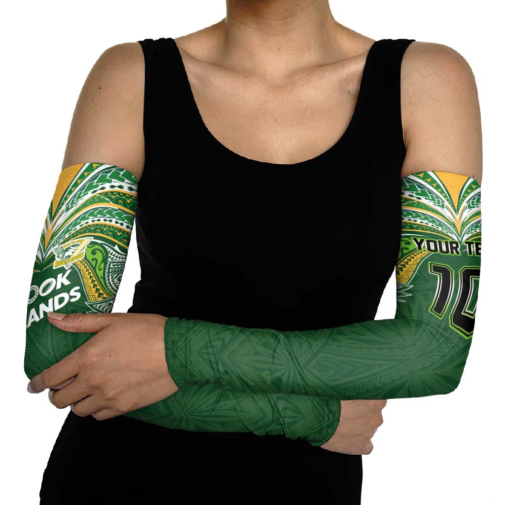 Custom Cook Islands Rugby League Arm Sleeves Tatau Tribal Motifs-Dark Green Color - Polynesian Pride