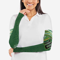 Custom Cook Islands Rugby League Arm Sleeves Tatau Tribal Motifs-Dark Green Color - Polynesian Pride