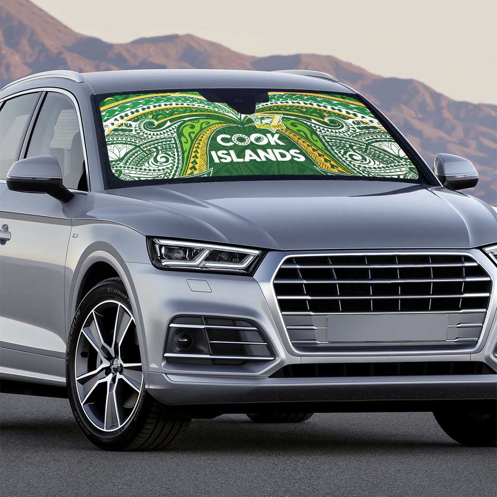 Cook Islands Rugby League Auto Sun Shade Tatau Tribal Motifs-Dark Green Color - Polynesian Pride