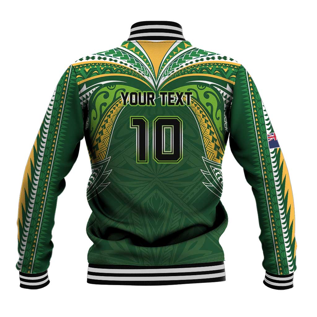 Custom Cook Islands Rugby League Baseball Jacket Tatau Tribal Motifs-Dark Green Color - Polynesian Pride