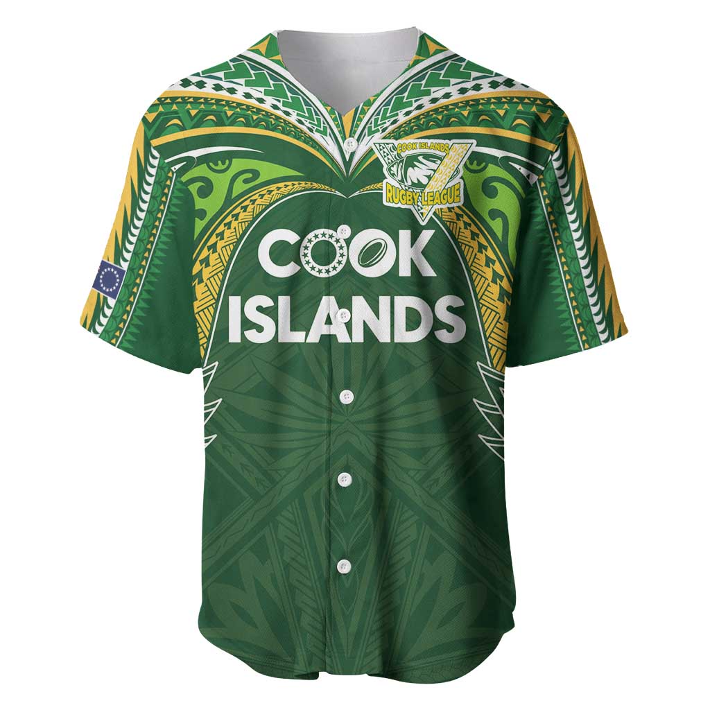 Custom Cook Islands Rugby League Baseball Jersey Tatau Tribal Motifs-Dark Green Color - Polynesian Pride