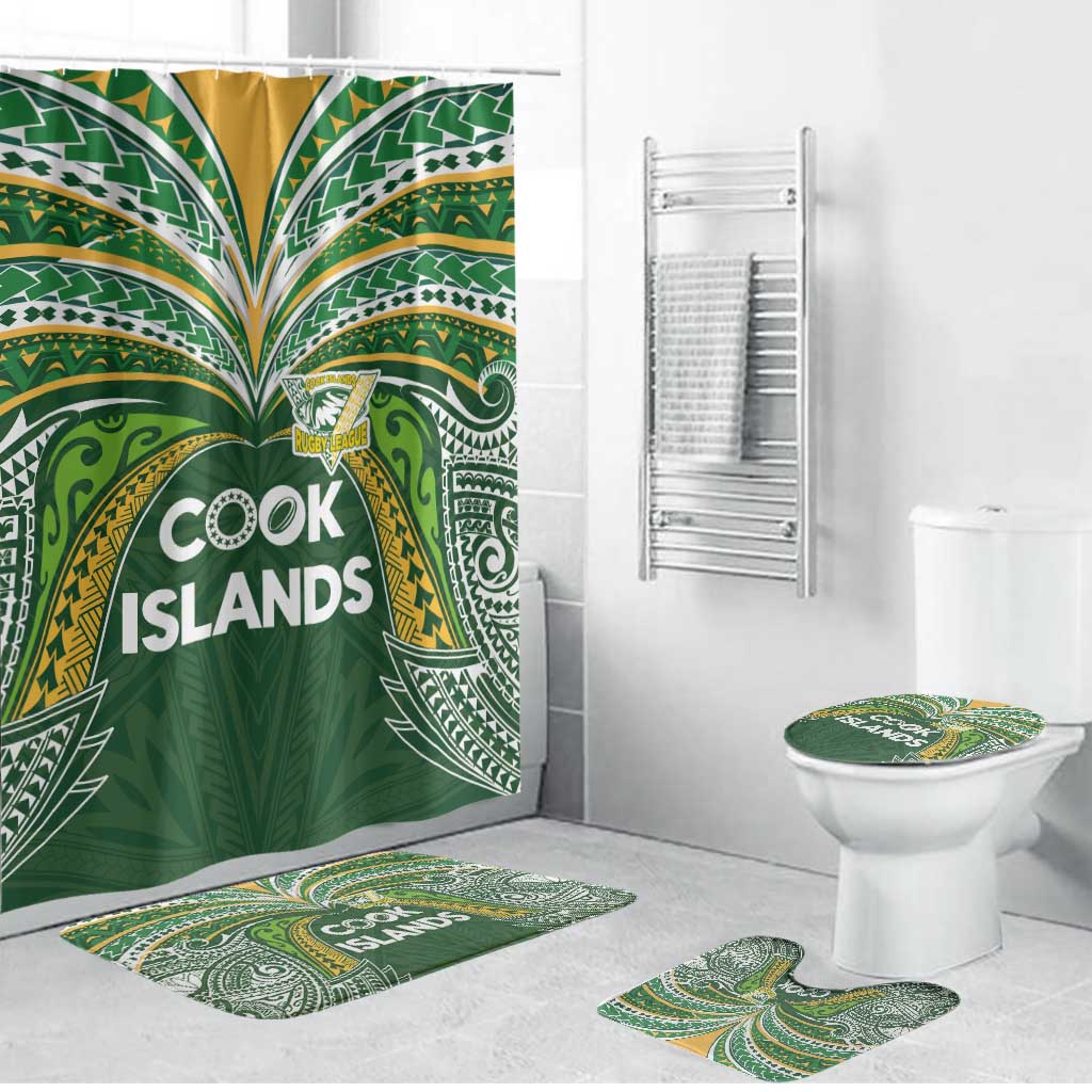 Cook Islands Rugby League Bathroom Set Tatau Tribal Motifs-Dark Green Color - Polynesian Pride