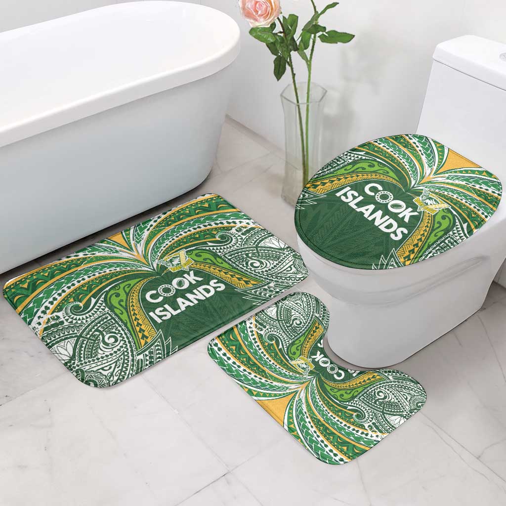 Cook Islands Rugby League Bathroom Set Tatau Tribal Motifs-Dark Green Color - Polynesian Pride