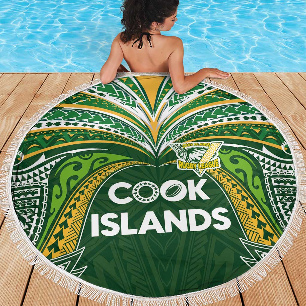 Cook Islands Rugby League Beach Blanket Tatau Tribal Motifs-Dark Green Color - Polynesian Pride