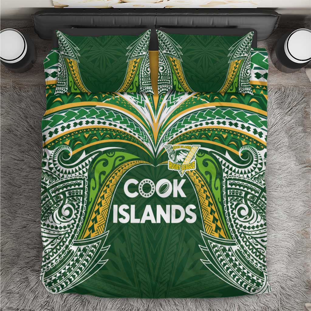 Cook Islands Rugby League Bedding Set Tatau Tribal Motifs-Dark Green Color - Polynesian Pride