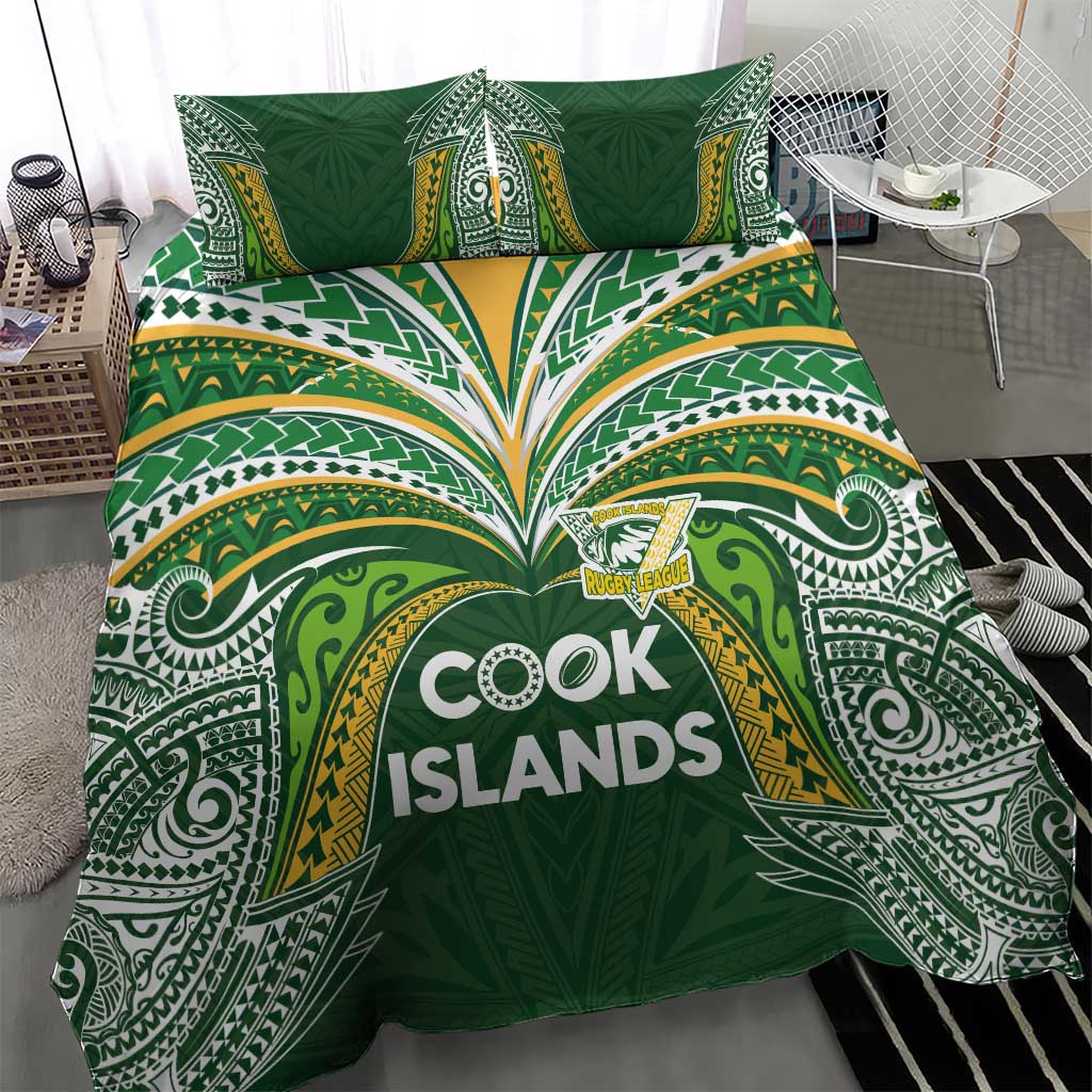 Cook Islands Rugby League Bedding Set Tatau Tribal Motifs-Dark Green Color - Polynesian Pride