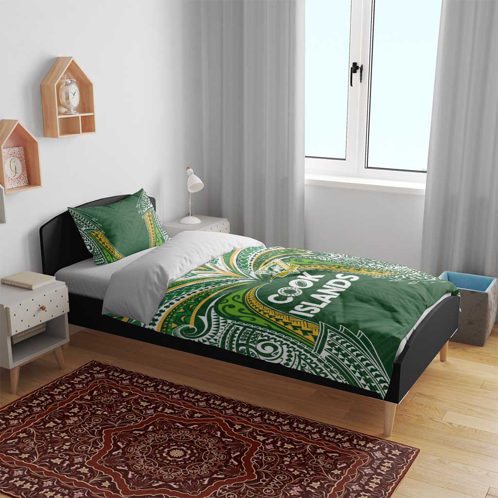 Cook Islands Rugby League Bedding Set Tatau Tribal Motifs-Dark Green Color - Polynesian Pride