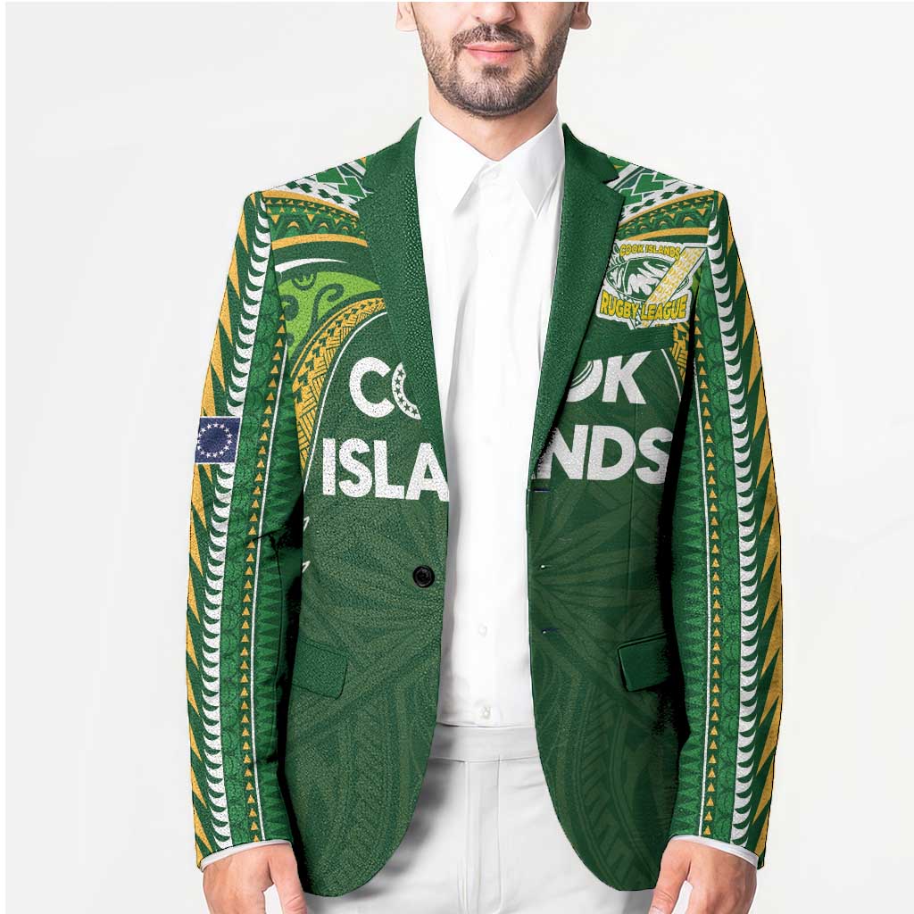 Custom Cook Islands Rugby League Blazer Tatau Tribal Motifs-Dark Green Color - Polynesian Pride