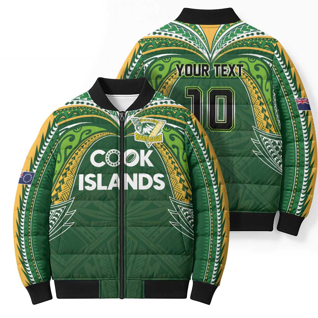 Custom Cook Islands Rugby League Bomber Puffer Jacket Tatau Tribal Motifs-Dark Green Color - Polynesian Pride