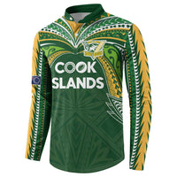 Custom Cook Islands Rugby League Button Sweatshirt Tatau Tribal Motifs-Dark Green Color - Polynesian Pride