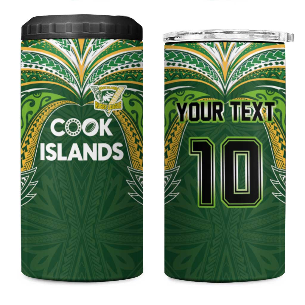 Custom Cook Islands Rugby League 4 in 1 Can Cooler Tumbler Tatau Tribal Motifs-Dark Green Color - Polynesian Pride
