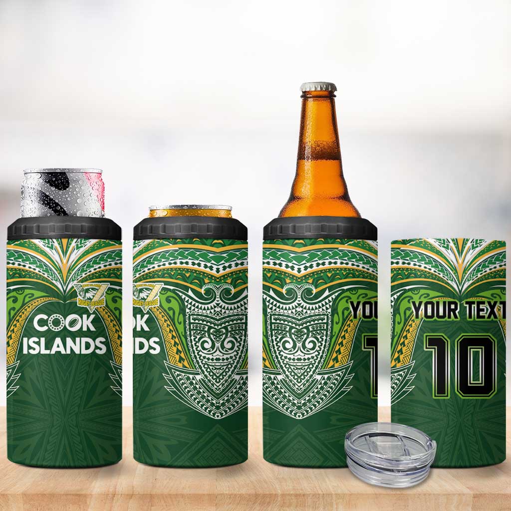 Custom Cook Islands Rugby League 4 in 1 Can Cooler Tumbler Tatau Tribal Motifs-Dark Green Color - Polynesian Pride