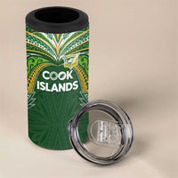 Custom Cook Islands Rugby League 4 in 1 Can Cooler Tumbler Tatau Tribal Motifs-Dark Green Color - Polynesian Pride