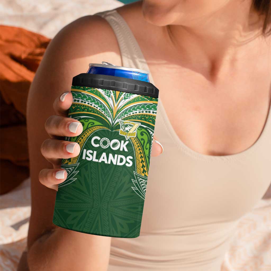 Custom Cook Islands Rugby League 4 in 1 Can Cooler Tumbler Tatau Tribal Motifs-Dark Green Color - Polynesian Pride