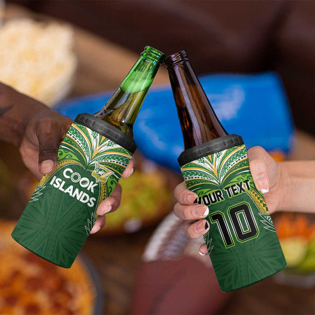 Custom Cook Islands Rugby League 4 in 1 Can Cooler Tumbler Tatau Tribal Motifs-Dark Green Color - Polynesian Pride