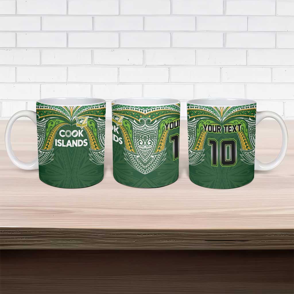 Custom Cook Islands Rugby League Ceramic Mug Tatau Tribal Motifs-Dark Green Color - Polynesian Pride