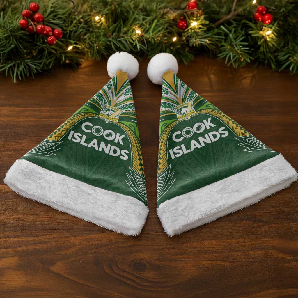 Cook Islands Rugby League Christmas Santa Hat Tatau Tribal Motifs-Dark Green Color - Polynesian Pride