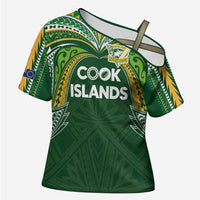Custom Cook Islands Rugby League Cross Shoulder Shirt Tatau Tribal Motifs-Dark Green Color - Polynesian Pride