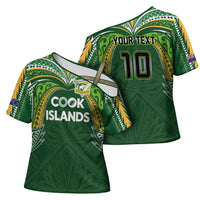 Custom Cook Islands Rugby League Cross Shoulder Shirt Tatau Tribal Motifs-Dark Green Color - Polynesian Pride