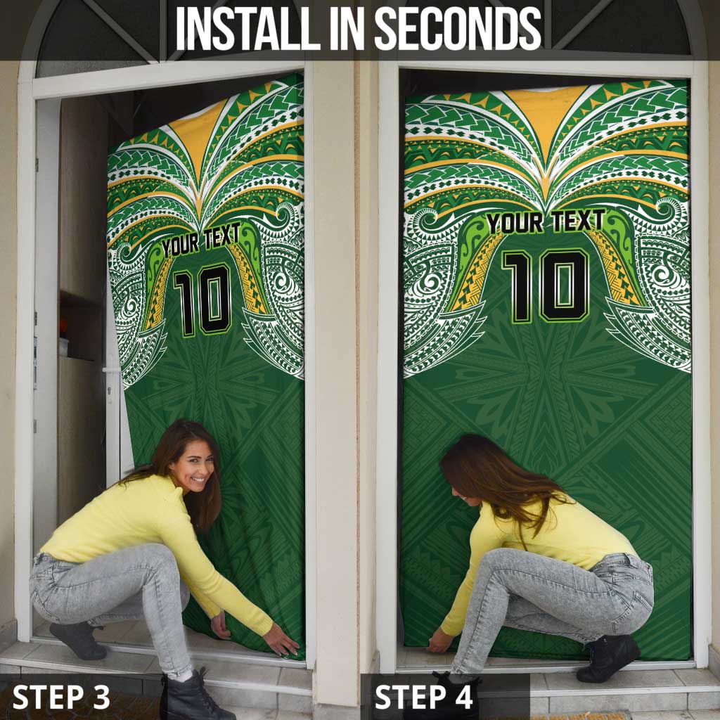 Custom Cook Islands Rugby League Door Cover Tatau Tribal Motifs-Dark Green Color - Polynesian Pride