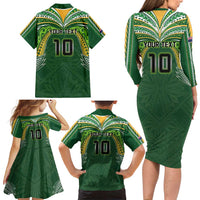 Custom Cook Islands Rugby League Family Matching Long Sleeve Bodycon Dress and Hawaiian Shirt Tatau Tribal Motifs-Dark Green Color - Polynesian Pride