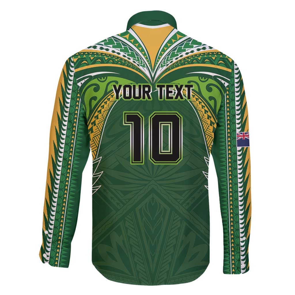 Custom Cook Islands Rugby League Family Matching Long Sleeve Bodycon Dress and Hawaiian Shirt Tatau Tribal Motifs-Dark Green Color - Polynesian Pride