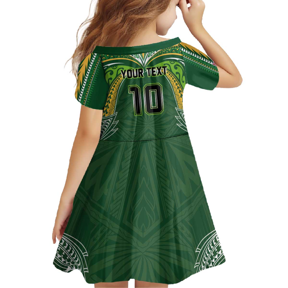 Custom Cook Islands Rugby League Family Matching Off The Shoulder Long Sleeve Dress and Hawaiian Shirt Tatau Tribal Motifs-Dark Green Color - Polynesian Pride