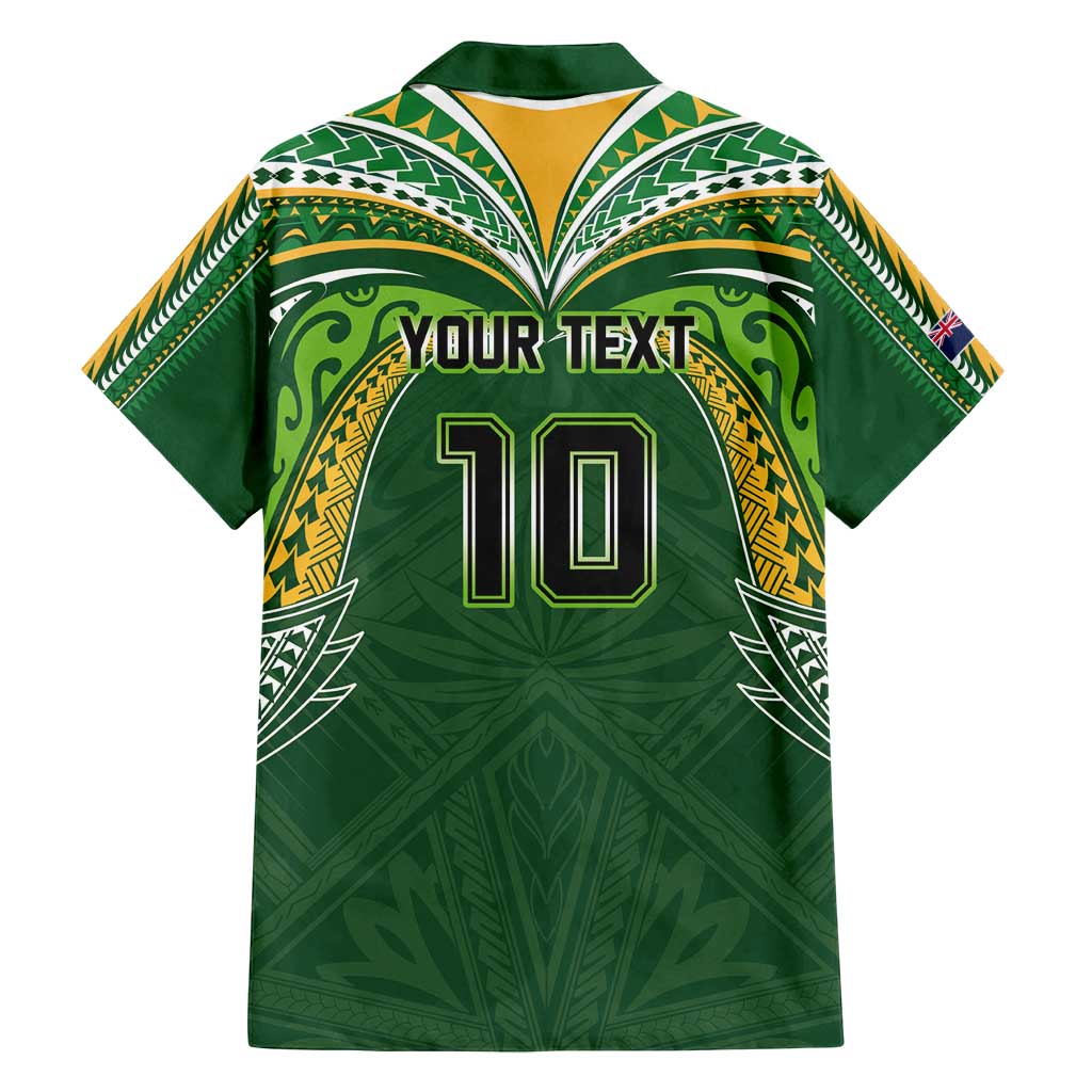 Custom Cook Islands Rugby League Family Matching Off Shoulder Maxi Dress and Hawaiian Shirt Tatau Tribal Motifs-Dark Green Color - Polynesian Pride