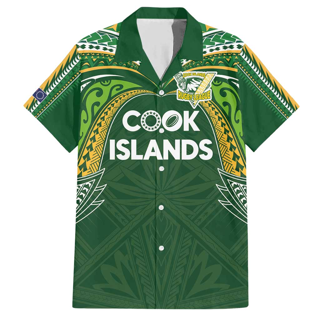 Custom Cook Islands Rugby League Family Matching Short Sleeve Bodycon Dress and Hawaiian Shirt Tatau Tribal Motifs-Dark Green Color - Polynesian Pride
