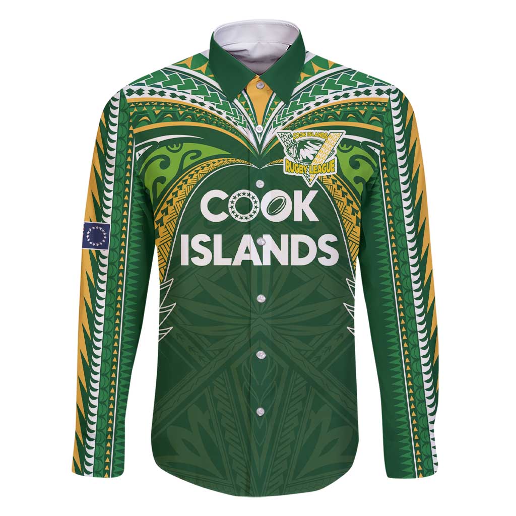 Custom Cook Islands Rugby League Family Matching Short Sleeve Bodycon Dress and Hawaiian Shirt Tatau Tribal Motifs-Dark Green Color - Polynesian Pride