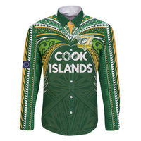 Custom Cook Islands Rugby League Family Matching Short Sleeve Bodycon Dress and Hawaiian Shirt Tatau Tribal Motifs-Dark Green Color - Polynesian Pride