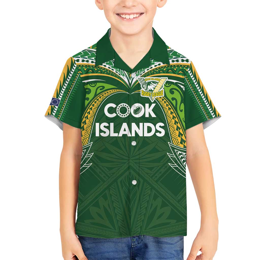 Custom Cook Islands Rugby League Family Matching Summer Maxi Dress and Hawaiian Shirt Tatau Tribal Motifs-Dark Green Color - Polynesian Pride