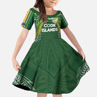 Custom Cook Islands Rugby League Family Matching Tank Maxi Dress and Hawaiian Shirt Tatau Tribal Motifs-Dark Green Color - Polynesian Pride