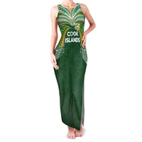 Custom Cook Islands Rugby League Family Matching Tank Maxi Dress and Hawaiian Shirt Tatau Tribal Motifs-Dark Green Color - Polynesian Pride