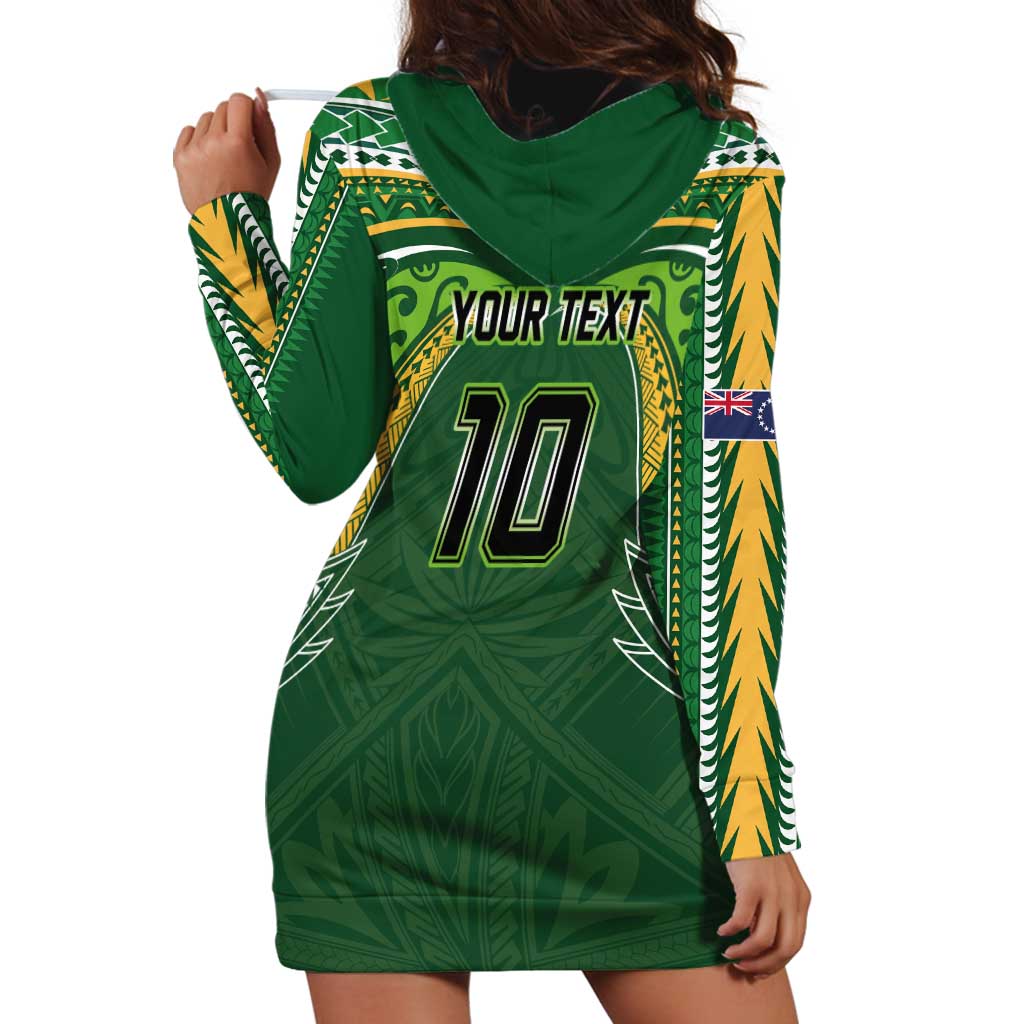 Custom Cook Islands Rugby League Hoodie Dress Tatau Tribal Motifs-Dark Green Color - Polynesian Pride