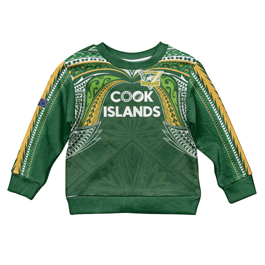 Custom Cook Islands Rugby League Kid Ugly Christmas Sweater Tatau Tribal Motifs-Dark Green Color - Polynesian Pride